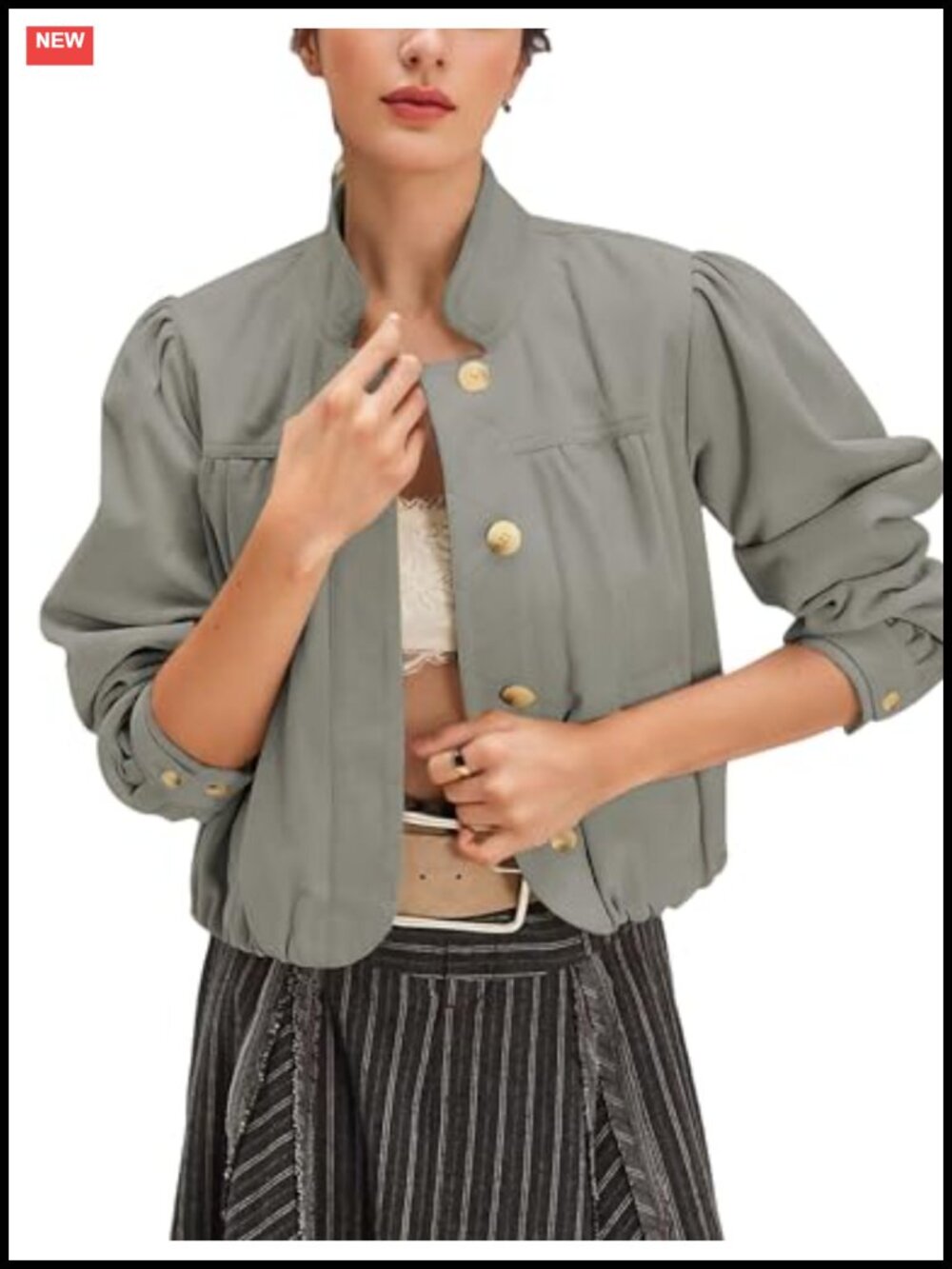Faux Suede Cropped Bomber Jacket Button Down Pockets Casual Fall